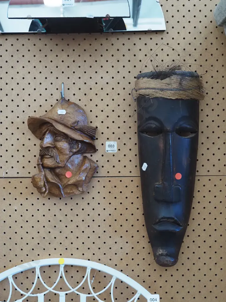 carved wooden wall silhouette, ethnic mask Image 1++