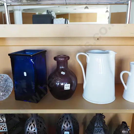 shelf; bowls, jugs, vases