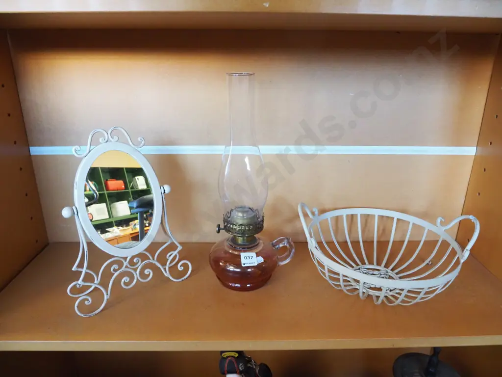 wrought metal mirror, fruit bowl, lantern Image 1++