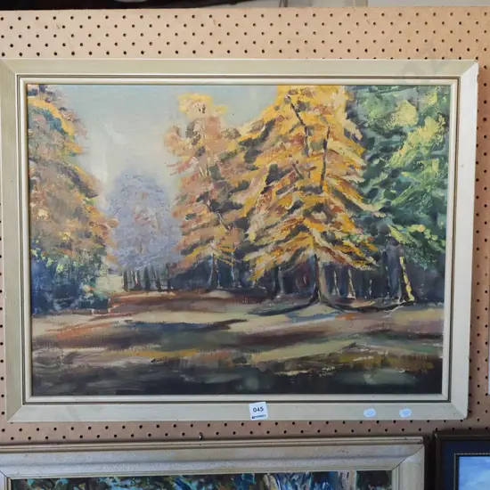 framed oil - pine trees