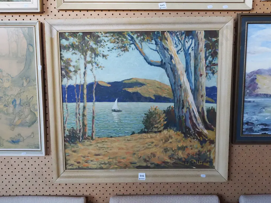 framed oil - trees and lake scene Image 1++