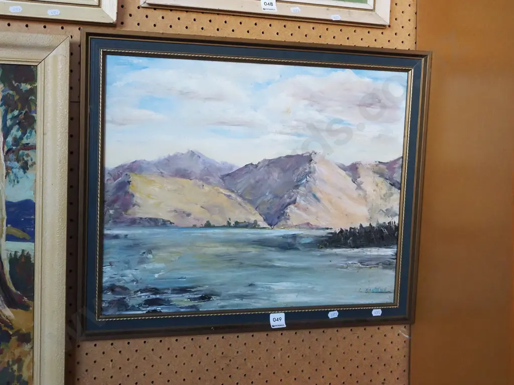 TF Gallagher framed oil - lake and mountain scene - needs a clean Image 1++