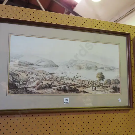 framed historic print - Dunedin harbour