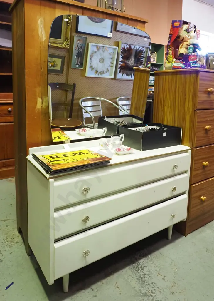 white wood and mdf painted mirror back dresser H1480 W1000 D360 Image 1++