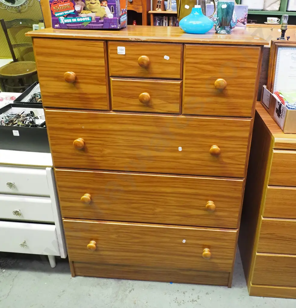 mdf faux wood veneer 7 drawer tall boy H1200 W810 D400 Image 1++