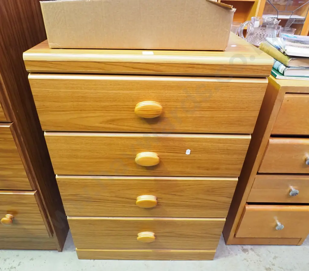 mdf faux wood veneer 4 drawer chest H850 W575 D410 Image 1++