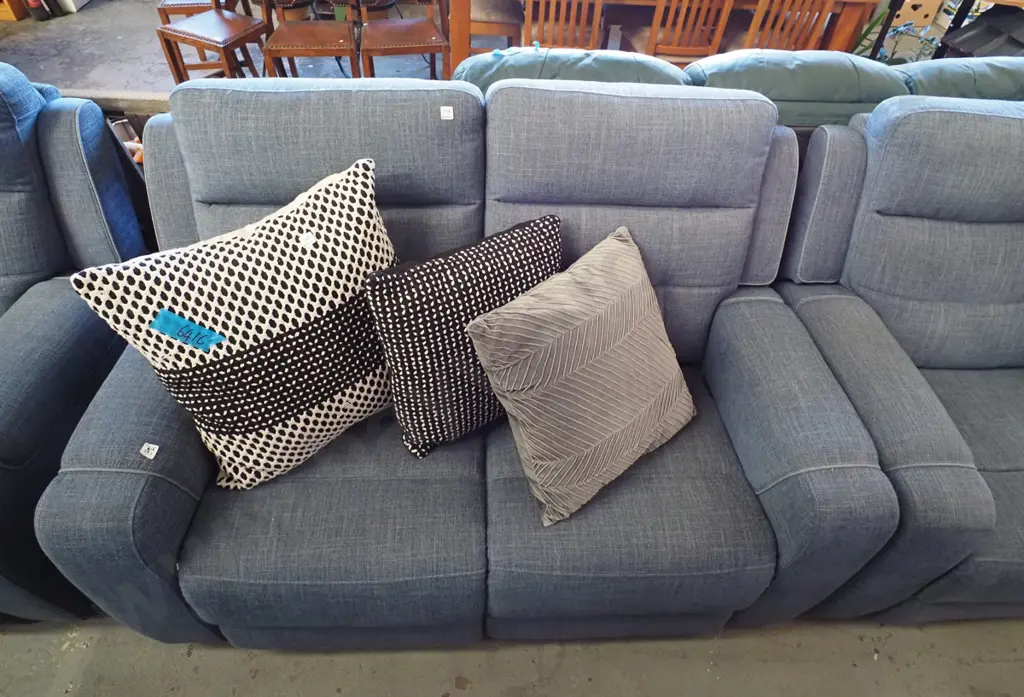 modern blue upholstered electric reclining 3 piece lounge suite - excellent condition Image 1++