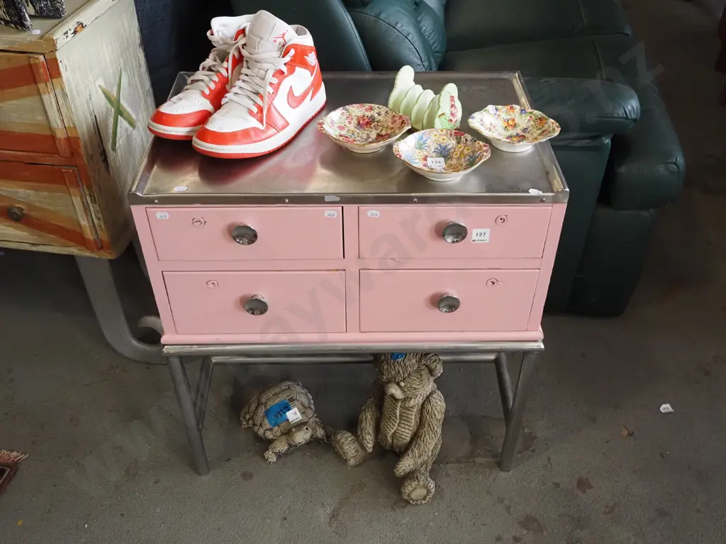 hand painted wood and metal  4 drawer medicine cabinet - no key H660 W610 D385 Image 1++