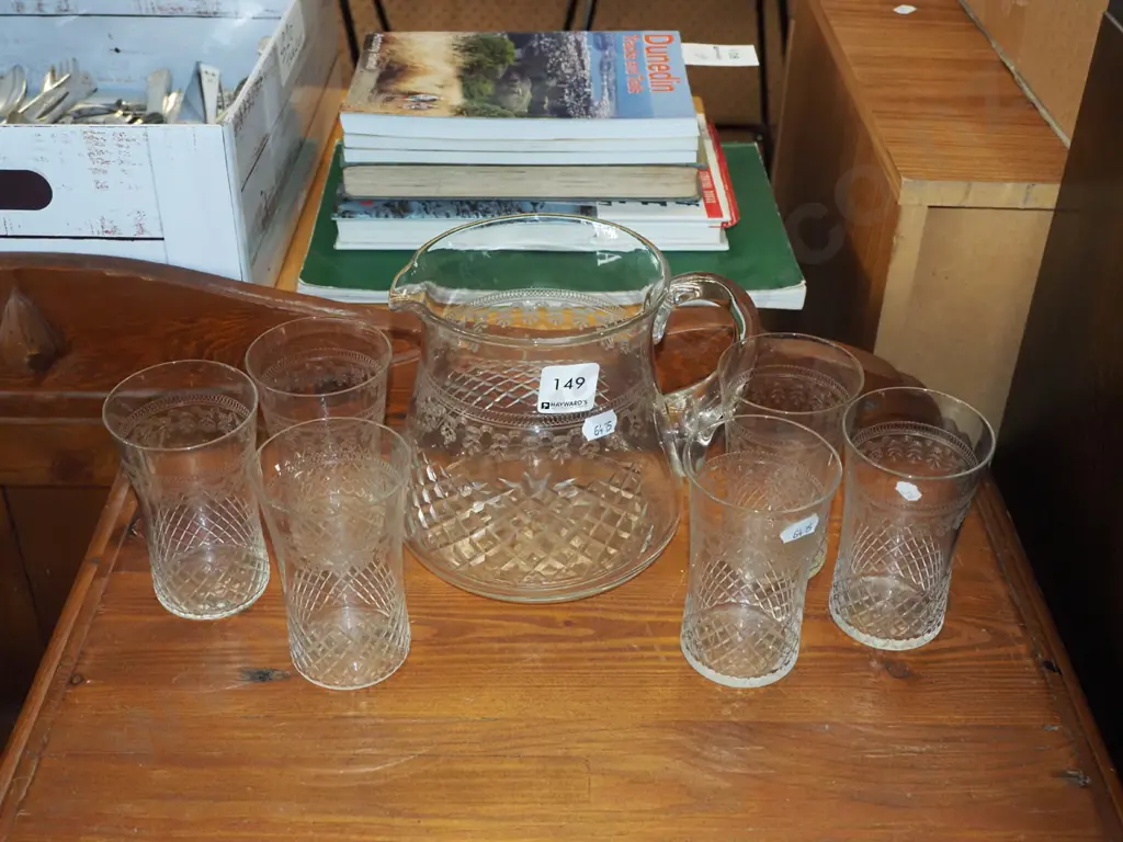 cut crystal water jug, 6 tumblers Image 1++