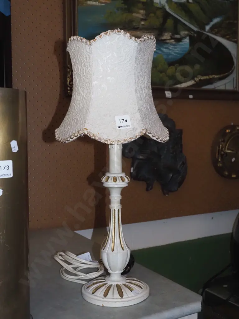 painted white and gold wood based table lamp H480 Image 1++