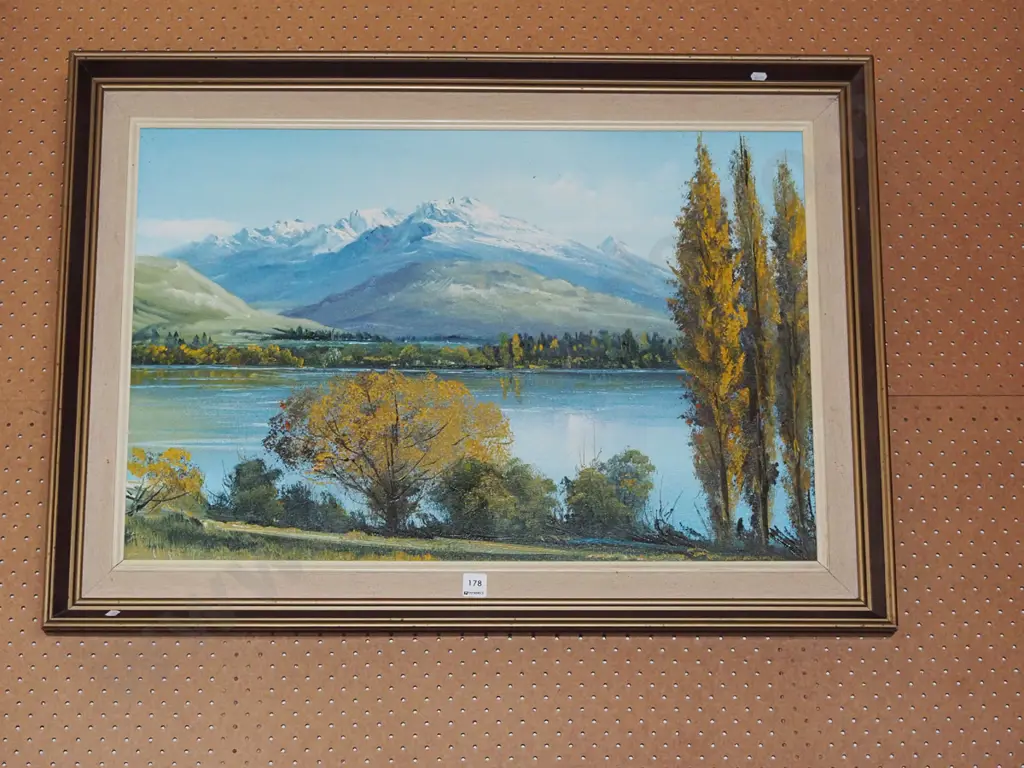framed oil - lake and mountain scene Image 1++