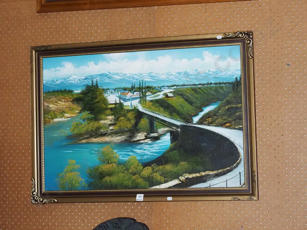 framed oil on board - Old Cromwell Bridge - framing needs attention Image 1++