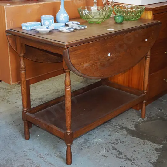 oak drop side tea trolley - no casters