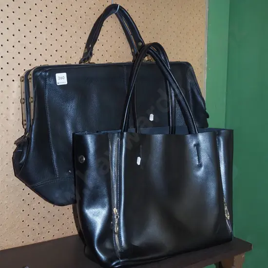 2x black leather handbags