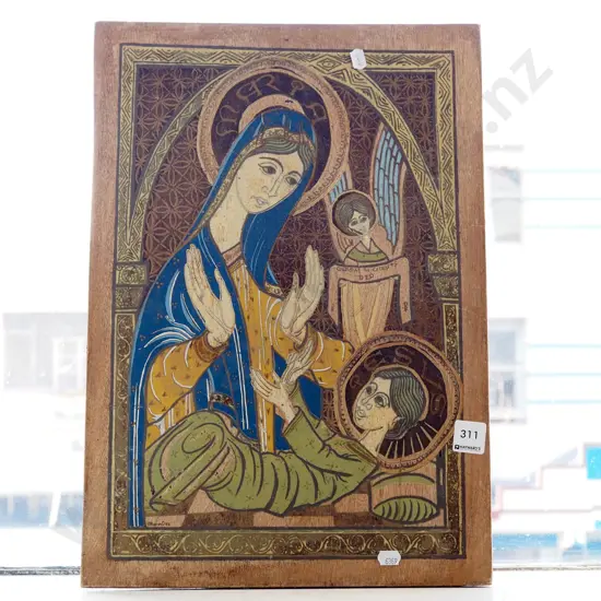 acrylic on board - religious scene