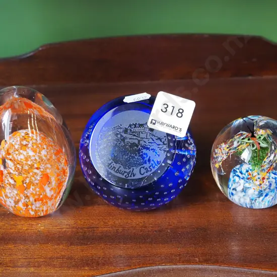 3x glass paperweights