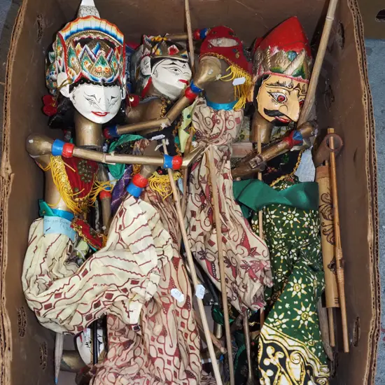 box of Indonesian puppets