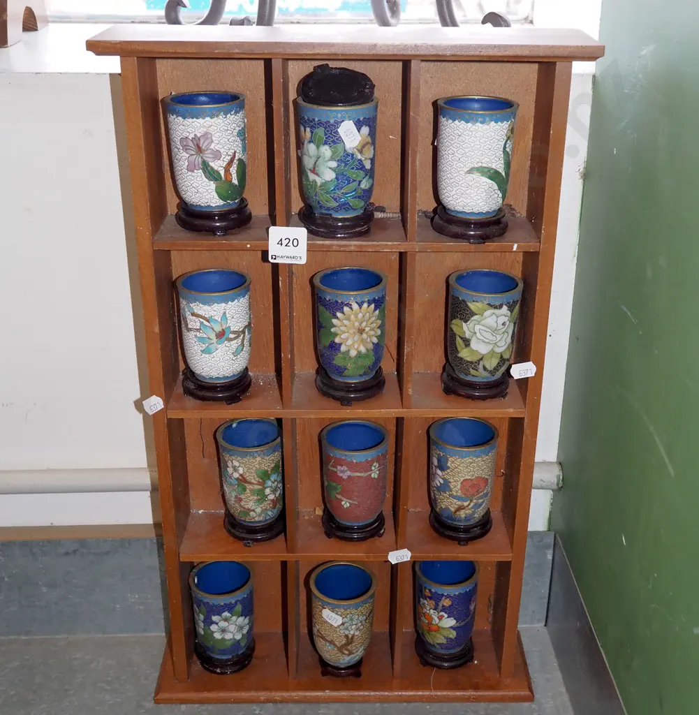 12x cloisonne vases in stand H520 Image 1++