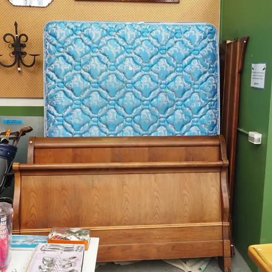 queen sleigh bed headboard and end, mattress and base