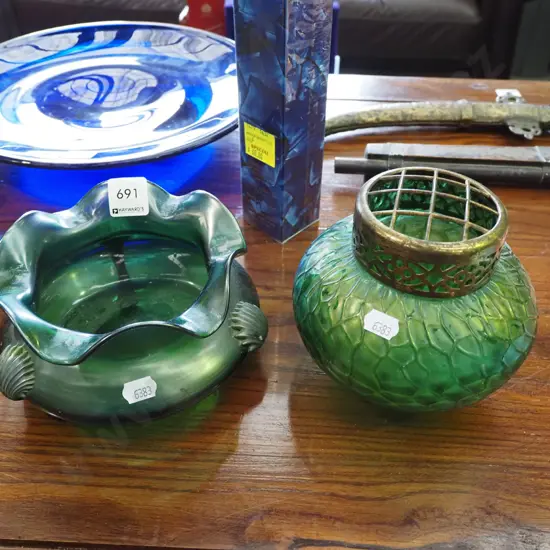 green glass bowl, 1 other