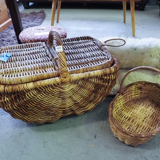 cane picnic basket, 1 other small basket