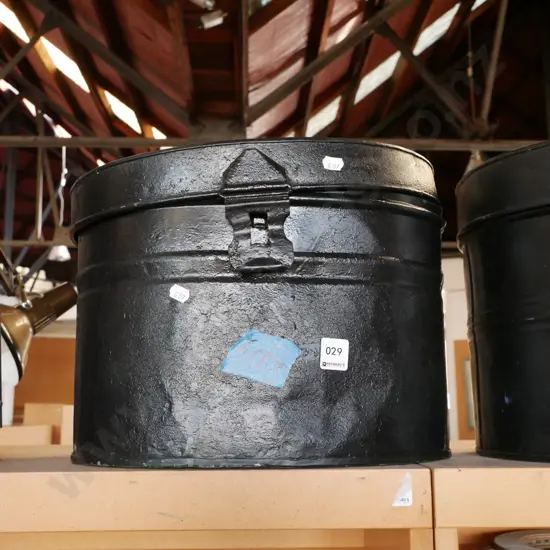 black painted vintage hat tin