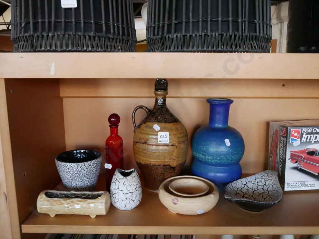 studio pottery stoppered bottle, vase, bowls etc Bottle H-270 Image 1++