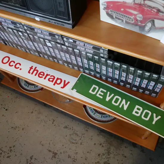 2x metal signs - OCC. Therapy, Devon Boy