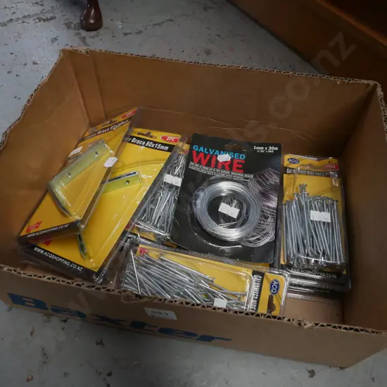 box; nails, wire, corner braces etc