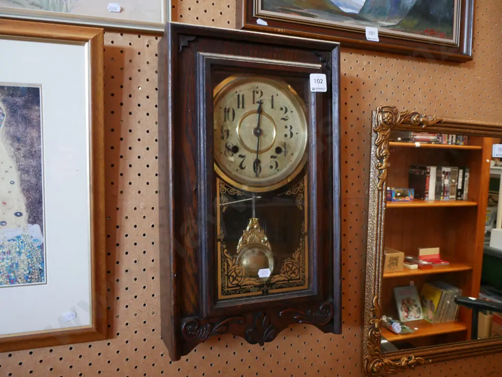 Edwardian oak cased pendulum wall clock  - As Is No Returns Image 1++
