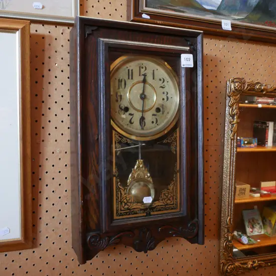 Edwardian oak cased pendulum wall clock  - As Is No Returns