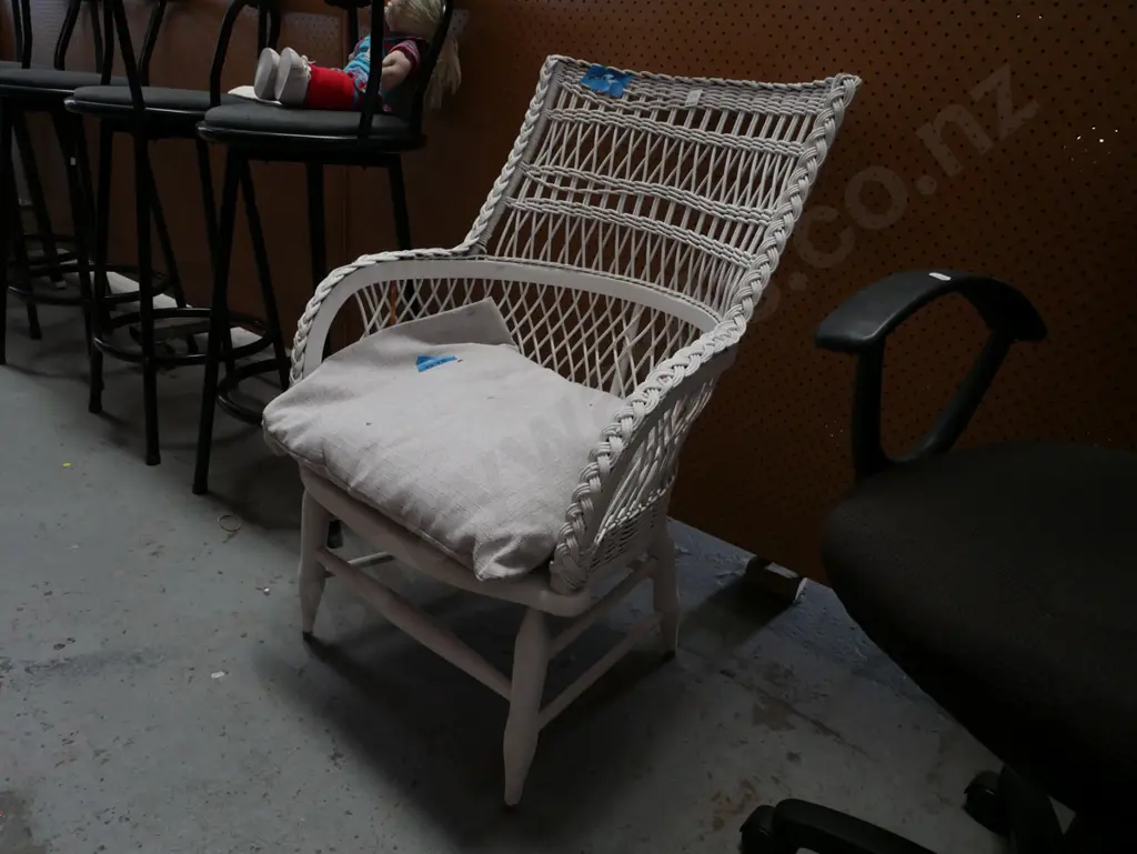 white painted woven cane patio chair Image 1++