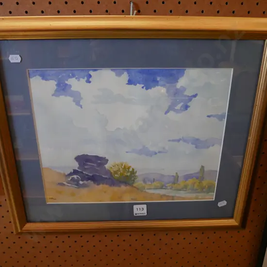 NGB 00 - framed watercolour - Central Otago landscape