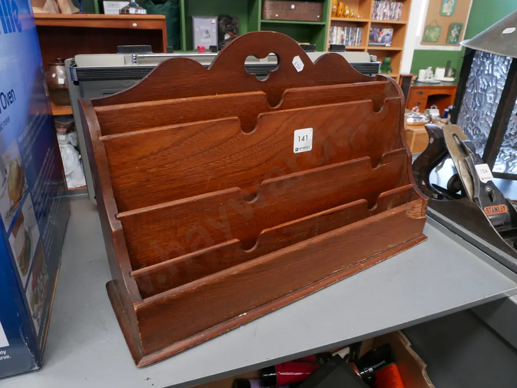 oak desk top stationery organiser - some damage Image 1++