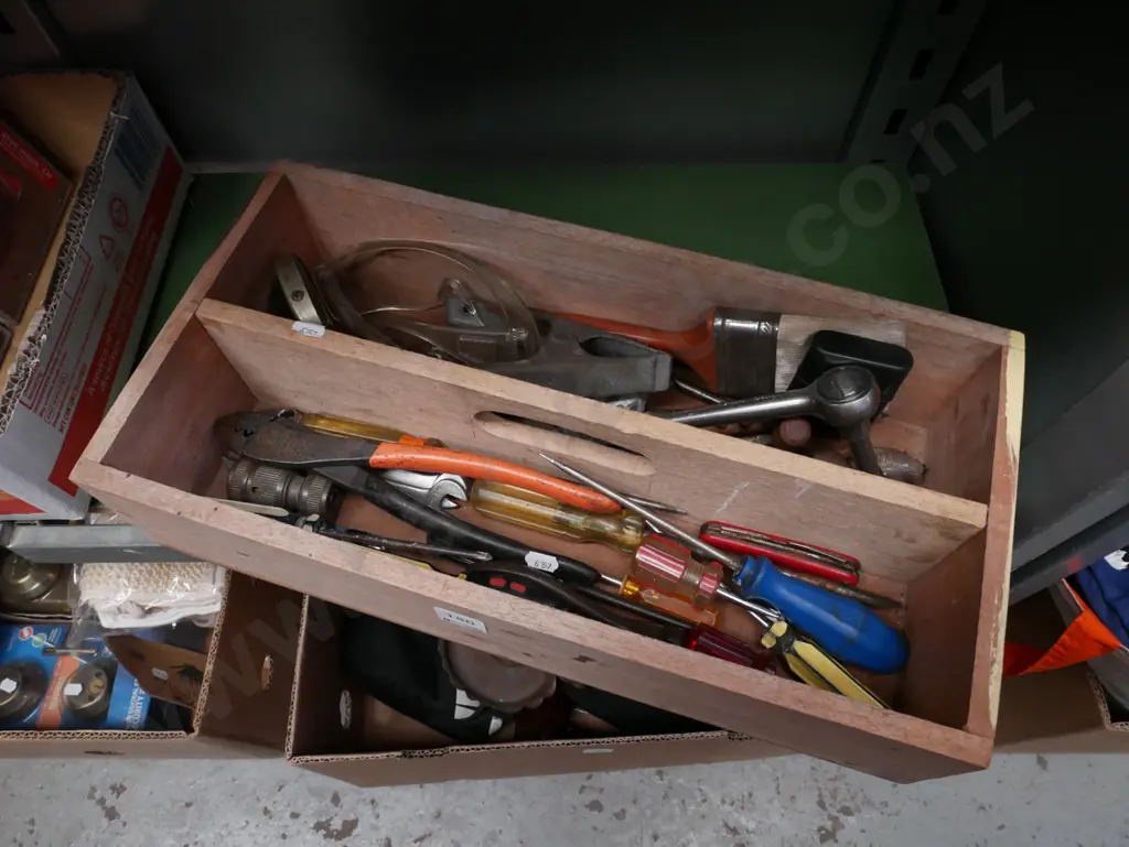 wooden tool carrier and tools; screwdrivers, crimpers etc Image 1++