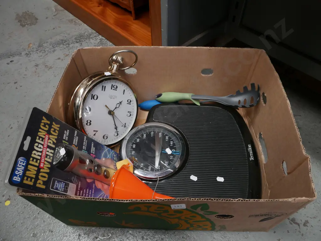 box; torch, wall clock, scales etc Image 1++