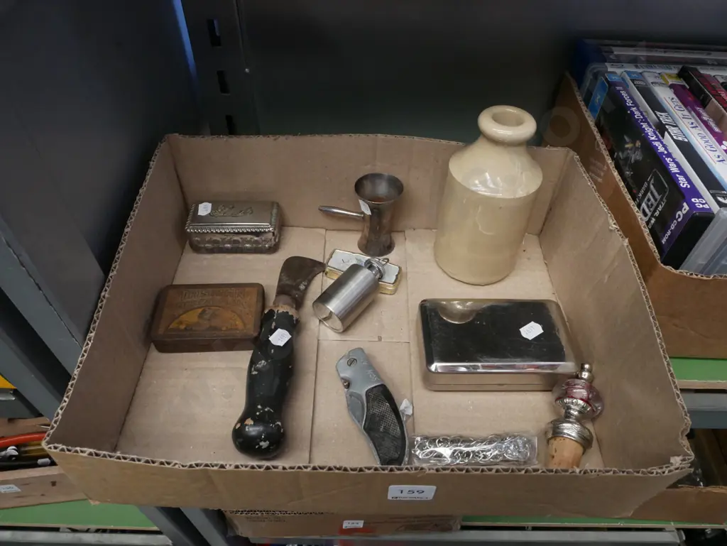 box; ink bottle, stoppers, cigarette roller, knives, etc Image 1++