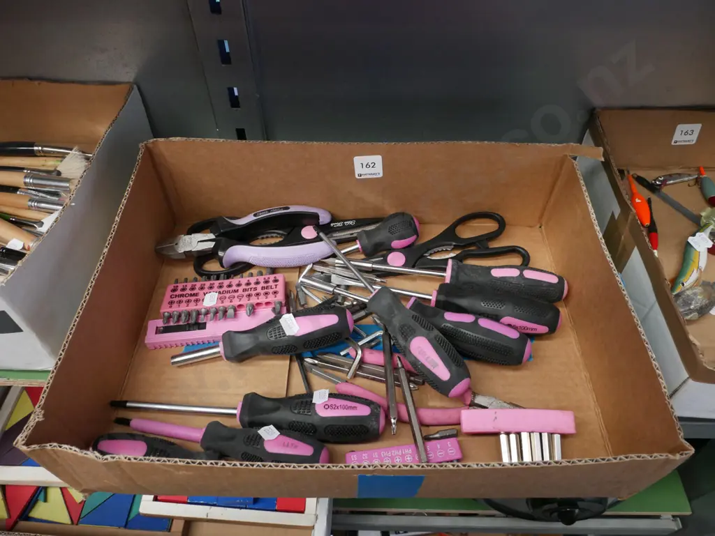 box; pink handled tools Image 1++