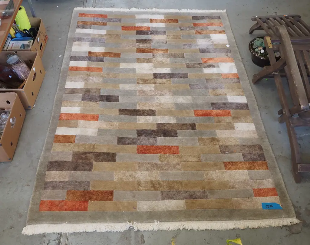 multi coloured woollen floor mat L-2100 W-1460 Image 1++