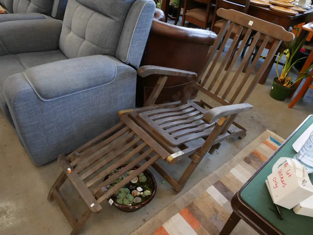 hardwood and brass reclining ships sun lounger Image 1++