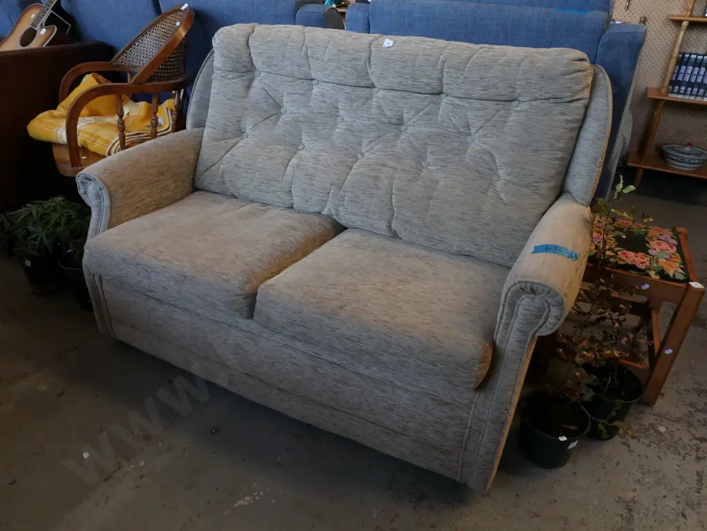 fawn deep buttoned 2 seater settee Image 1++