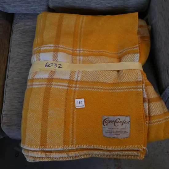 yellow checked woollen blanket