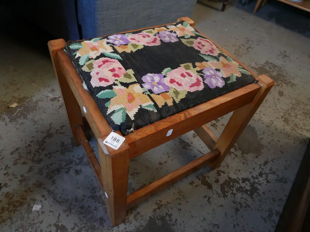 oak tapestry upholstered footstool Image 1++