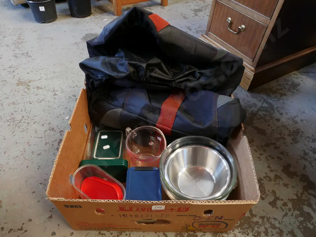 box; car seat covers, mixing bowls, measuring jug etc Image 1++