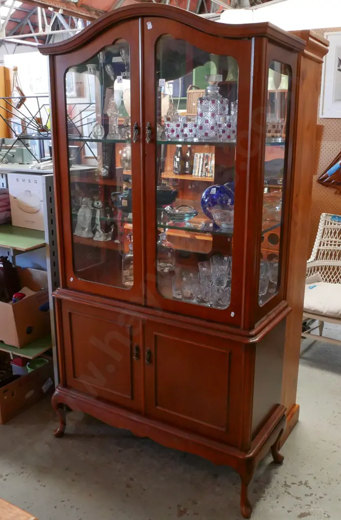 mahogany cab leg display cabinet H-1850 W-950 D-380 - 2 glazed and 2 solid doors Image 1++