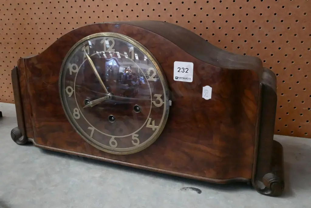 deco burr wood mantle clock Image 1++