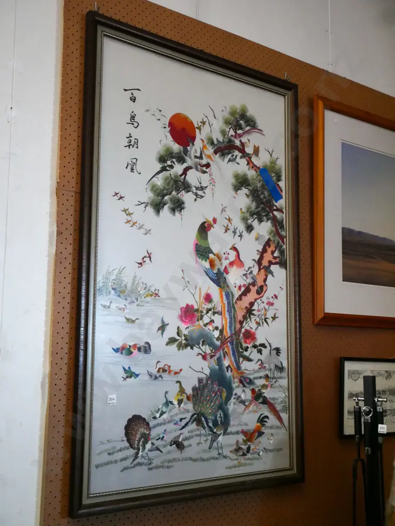 large Asian needlework -birds in trees H-1310 W-785 Image 1++