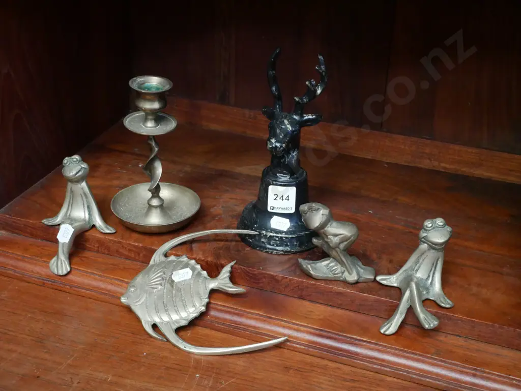painted brass bell, frog figurines, tropical fish etc Image 1++