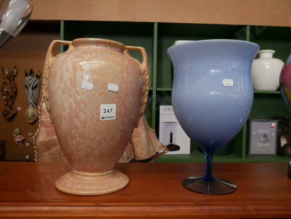 blue glass goblet, mottled glazed ewer vase H-245 Image 1++