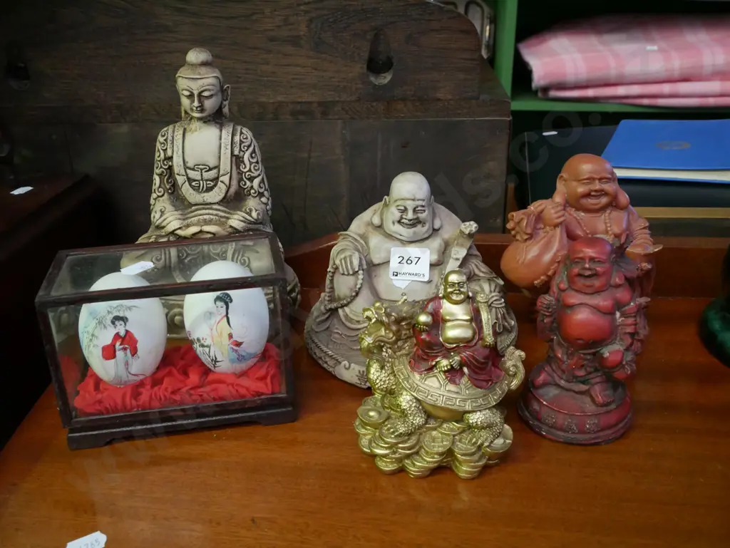 buddha figurines, cased painted eggs Image 1++